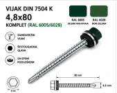VIJAK DIN 7504 K 4,8x80 KOMPLET (RAL 6005/6028)